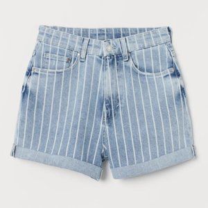 H&M &Denim Blue Striped Mom Fit Denim Shorts High Waist Size 6